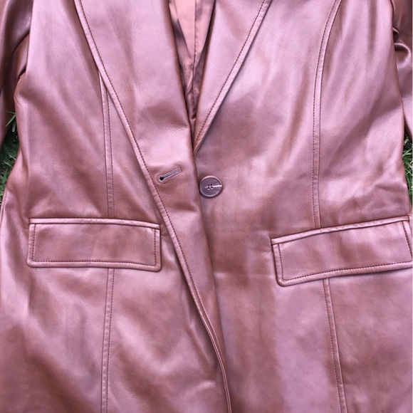 With The Girls By Avec Les Filles Brown Faux Leather Vegan Trench Coat Size M - Picture 6 of 8